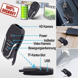 HD SpyCam im Car-Key Design, 128 GB