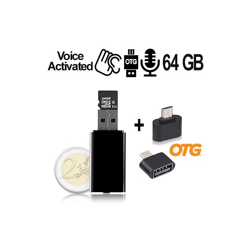 USB VoiceRecorder, 64GB, bis 752 Std., VAS, OTG