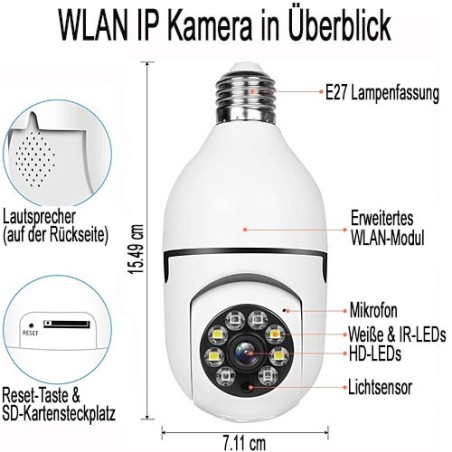 WIFI HD-SpyCam in Schwenk-LED-Lampe