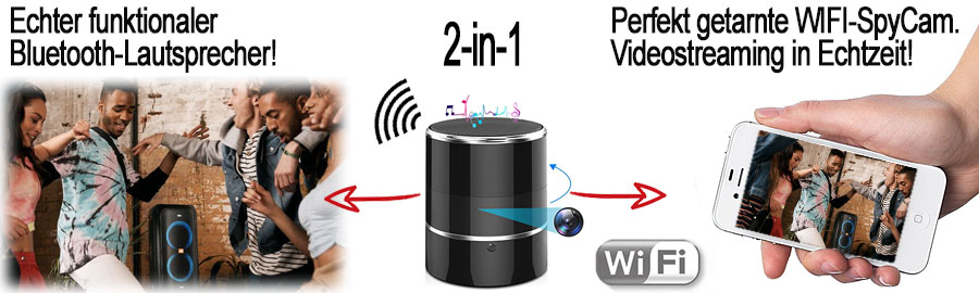 WiFi-HD Spycam im Bluetooth-Lautsprecher Bluetooth-Lautsprecher mit versteckter WiFi-HD-Kamera für unauffällige Überwachung